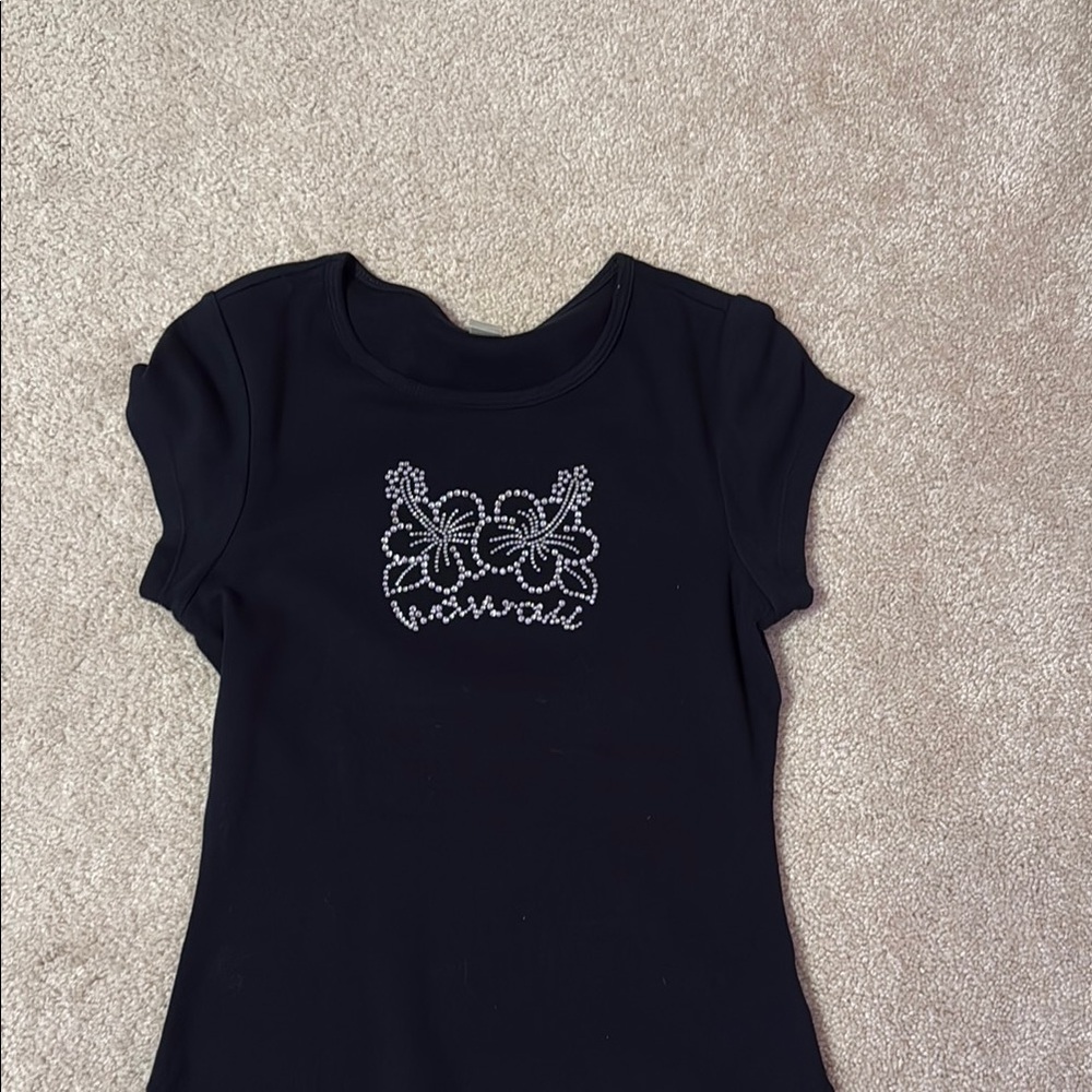 Girls kavio large bedazzled Hawaii black short sleeve tee